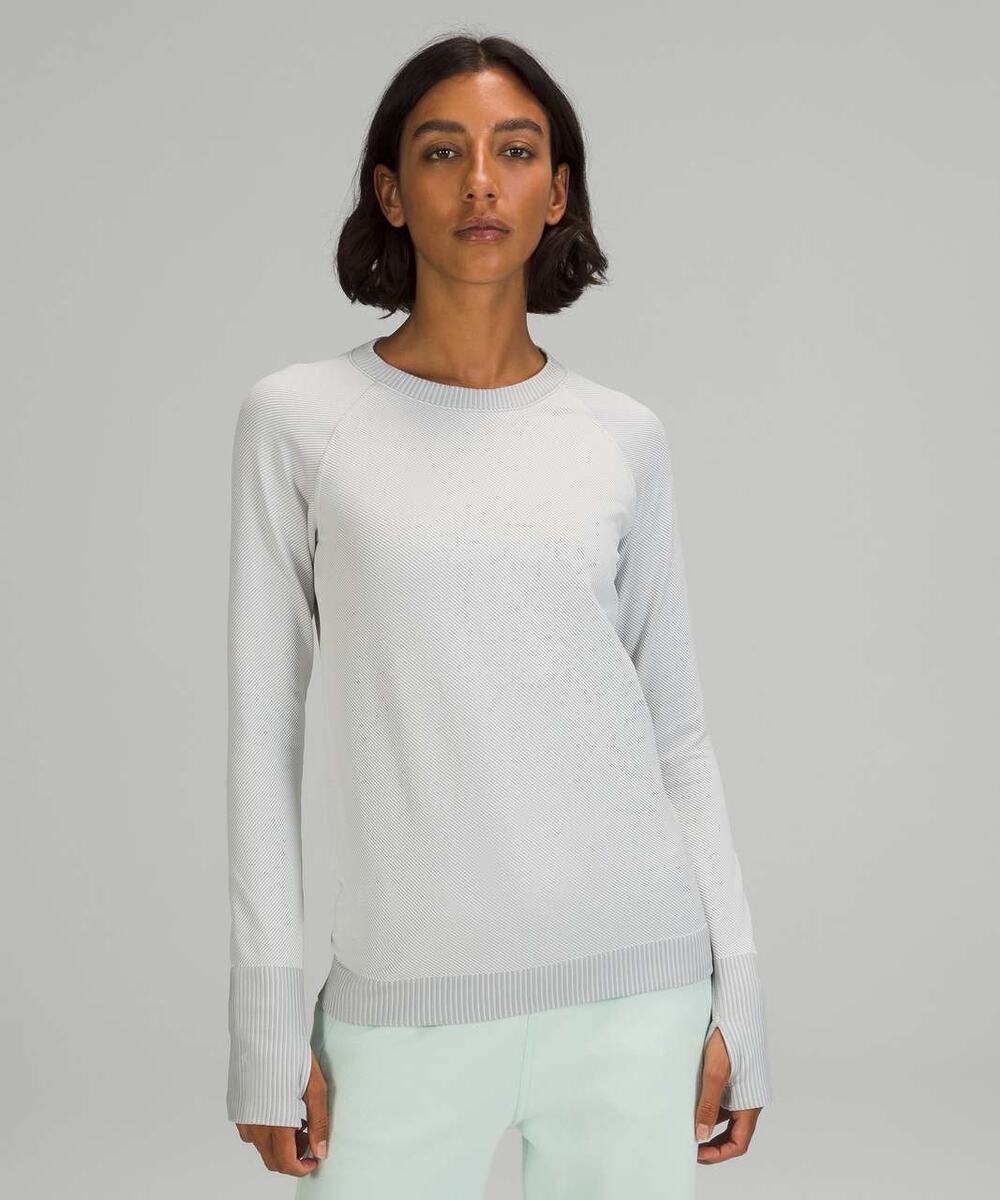 Lululemon Rest Less Pullover White Diagonal Rib Silver Drop Women’s Shirt Medium